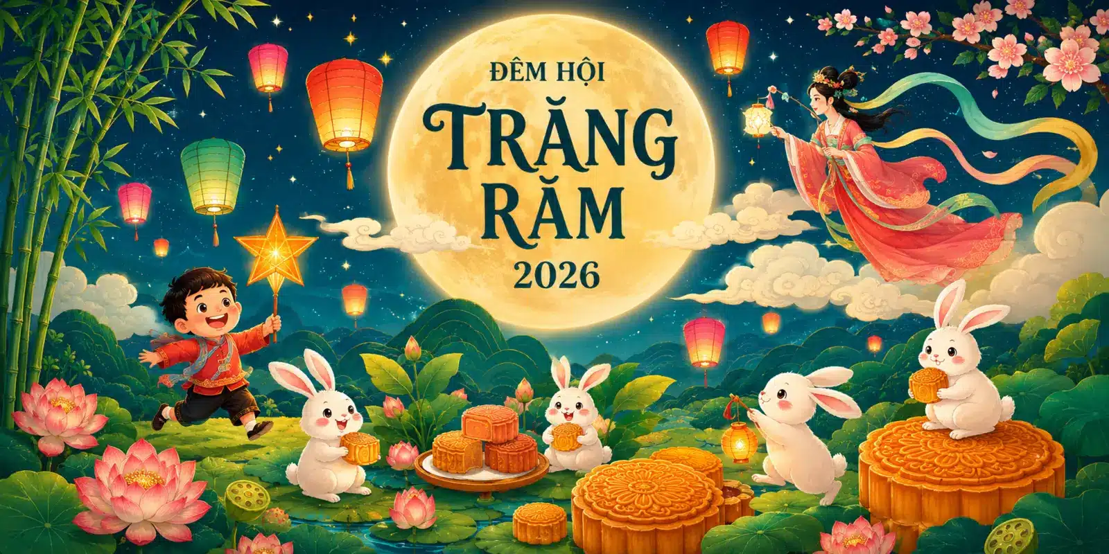 Mẫu backdrop Trung thu đẹp 2026 phong cách cổ điển