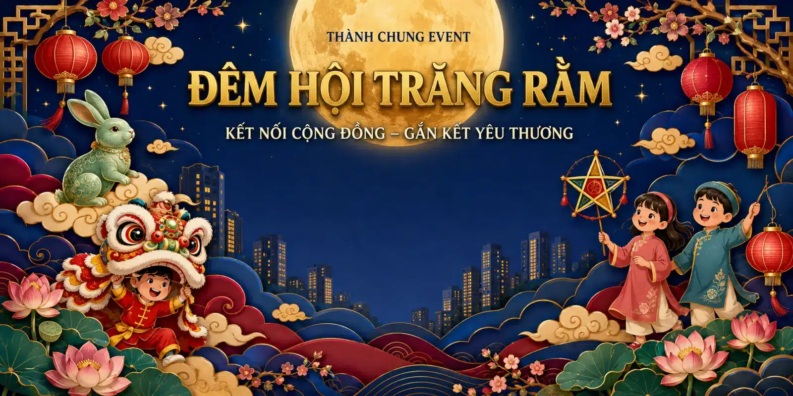 Mẫu backdrop Trung thu xanh đậm cao cấp
