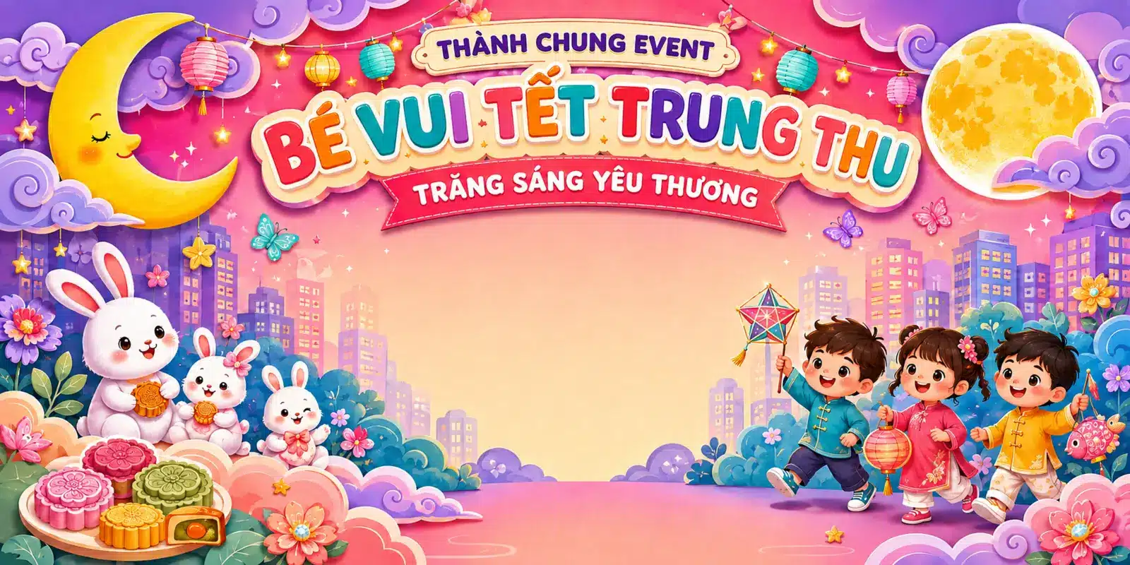 Mẫu backdrop Trung thu màu hồng dễ thương