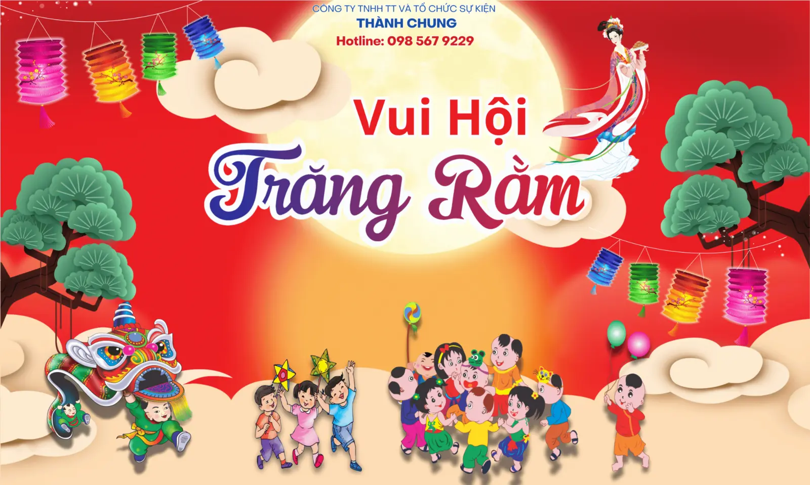 Mẫu backdrop Vui hội Trăng rằm cho thiếu nhi