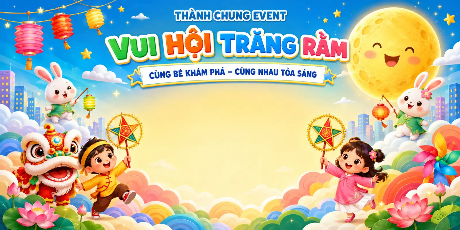 Backdrop Vui hội Trăng rằm màu xanh dương