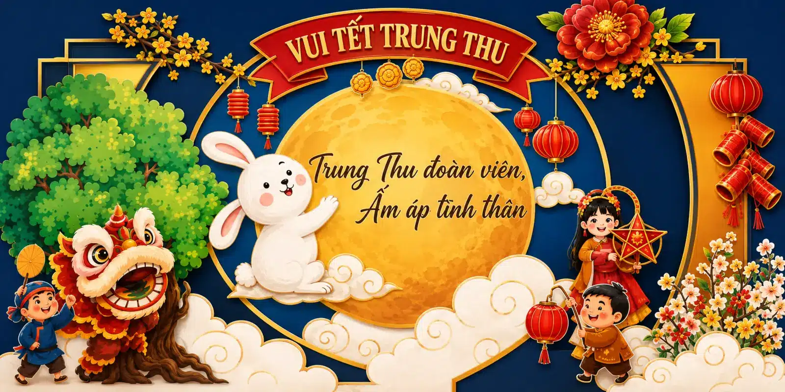 Backdrop Vui Tết Trung thu màu đỏ