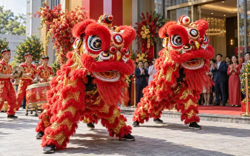 Đội múa lân khai trương tại Hà Nội